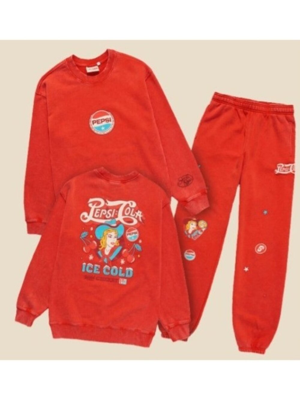 New Samii Ryan Cowgirl Pepsi Wild Cherry Crewneck Sweatshirt & Sweatpants Large